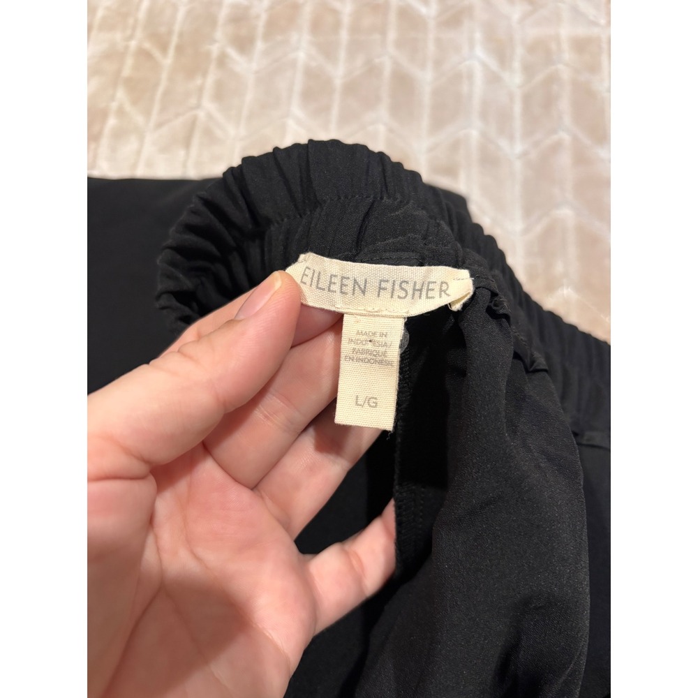 Eileen Fisher Black Straight Leg Dress Pants Elastic Waist Quiet Luxury Size L - Picture 9 of 13